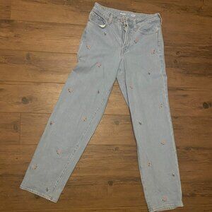 Old Navy High Rise OG Loose Embroidered Flower Jeans Light Wash